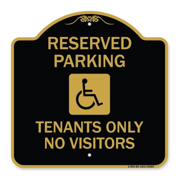 Reserved Parking Tenants No Visitors W/ Graphic, Black & Gold Alum Sign, 18" x 18", BG-1818-23005